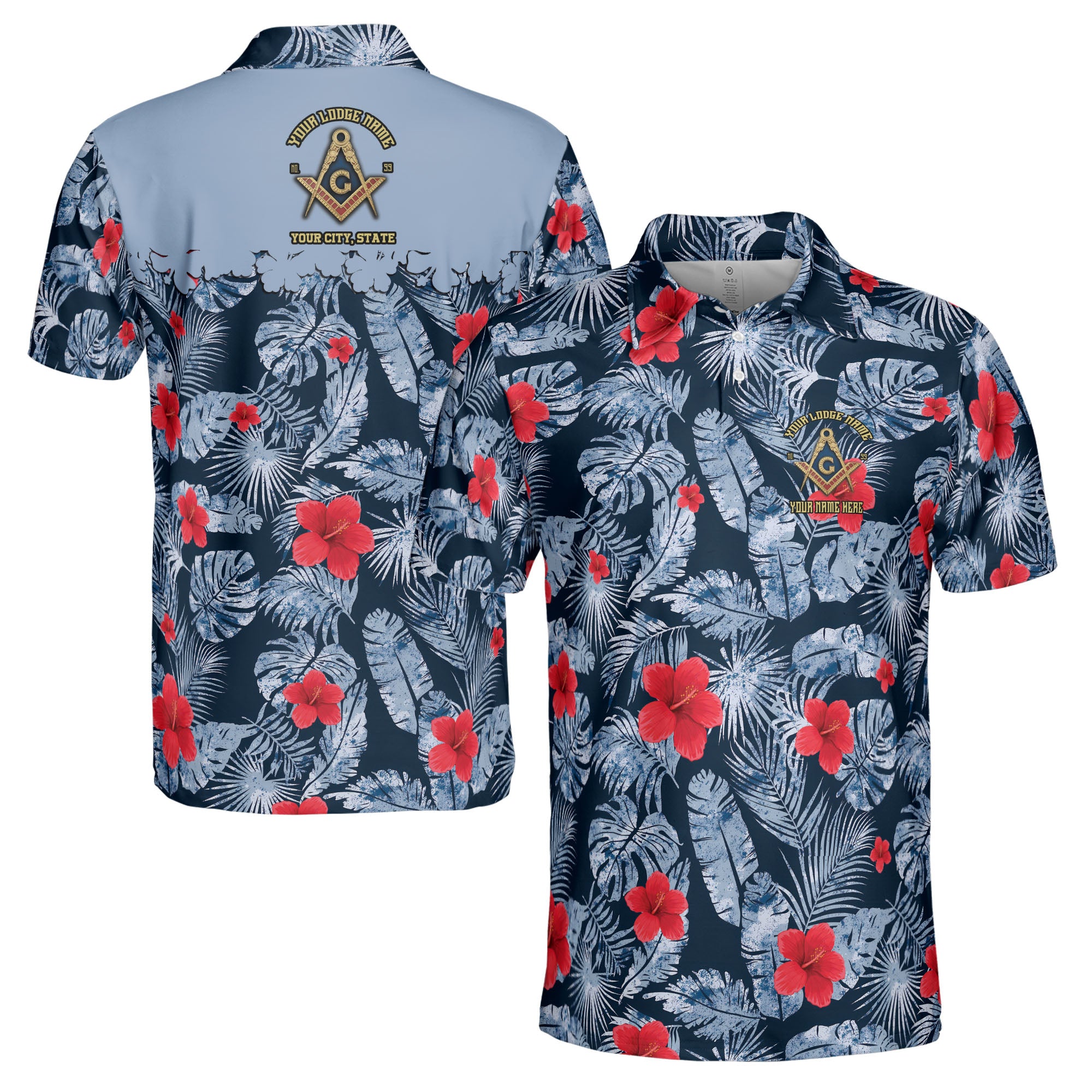 Personalized Masonic Freemasonry Ice Palm Leaf Patten Men's Polo Shirt S-5XL