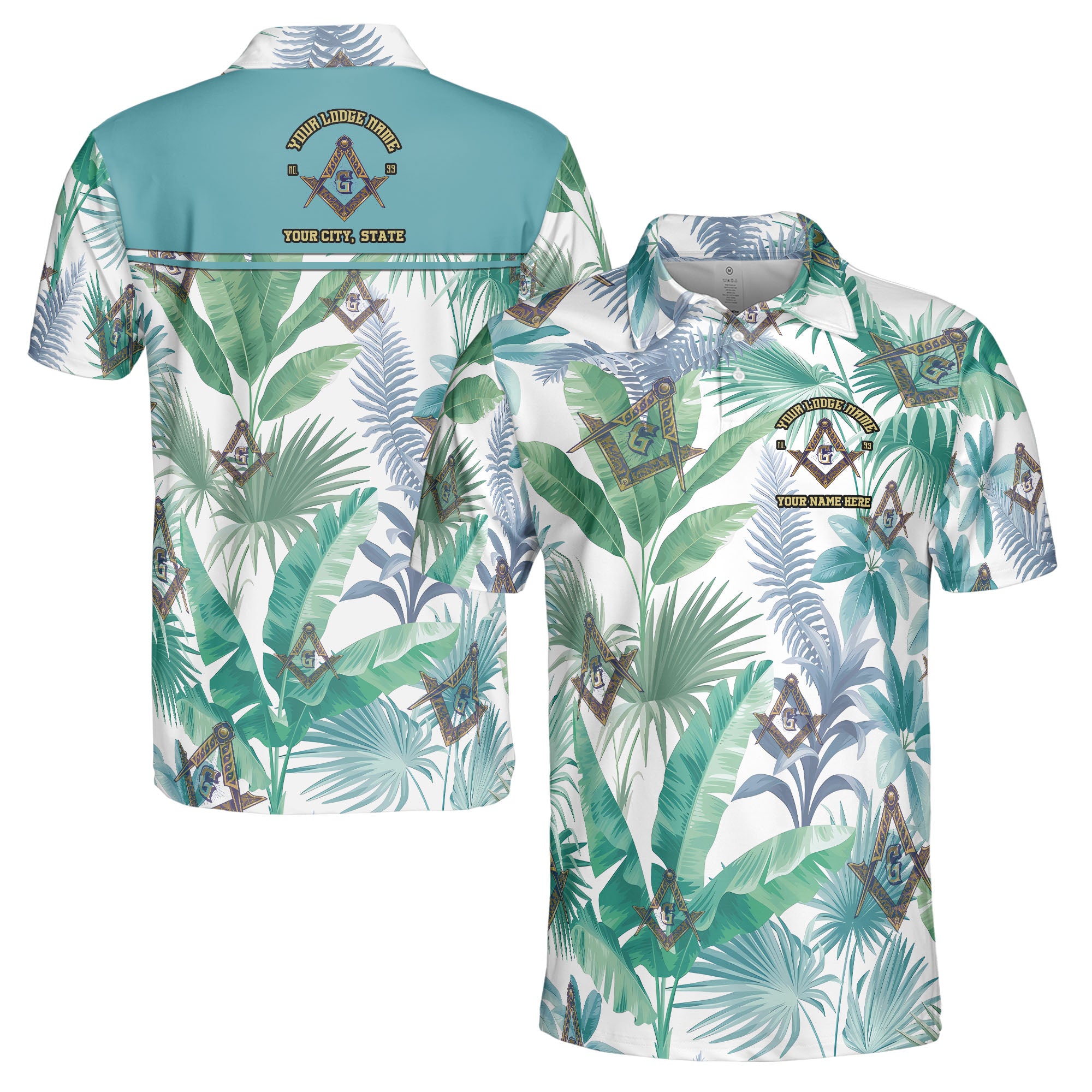 Personalized Freemasson Tropical Palm Leaf Men's Polo Shirt S-5XL