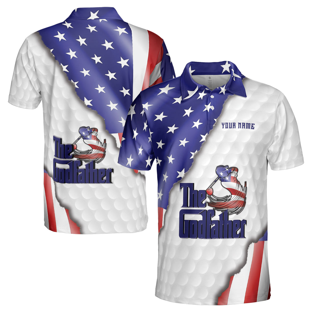 Custom Name America Flag Apparel God Father Golf Men's Polo Shirt S-5XL