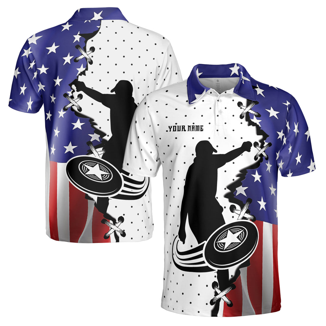 Custom Name Patriotic America Disc Golf Lover Men's Polo Shirt S-5XL
