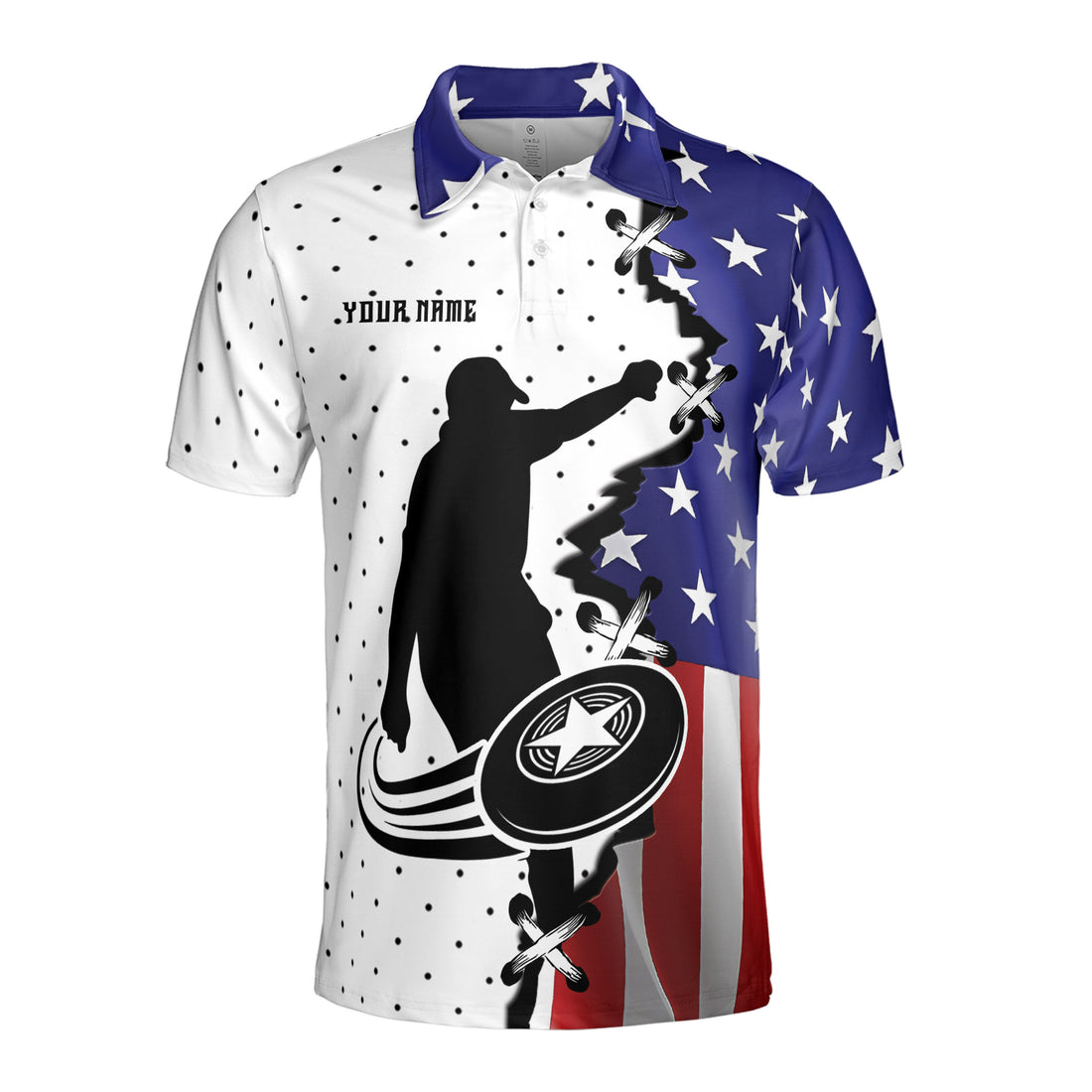 Custom Name Patriotic America Disc Golf Lover Men's Polo Shirt S-5XL