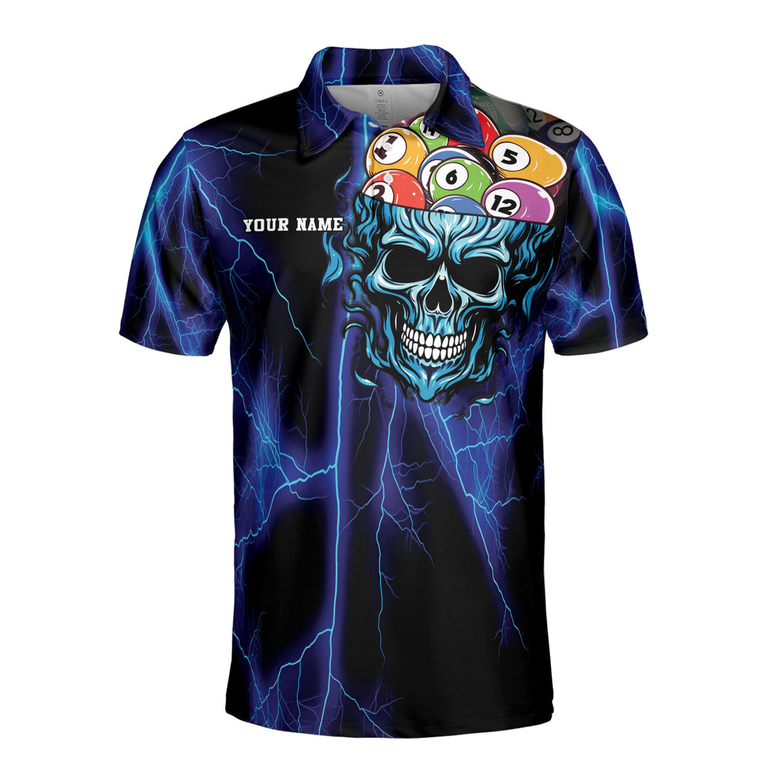 Personalized Blue Lightning Skull Love Billiard Men's Polo Shirt S-5XL
