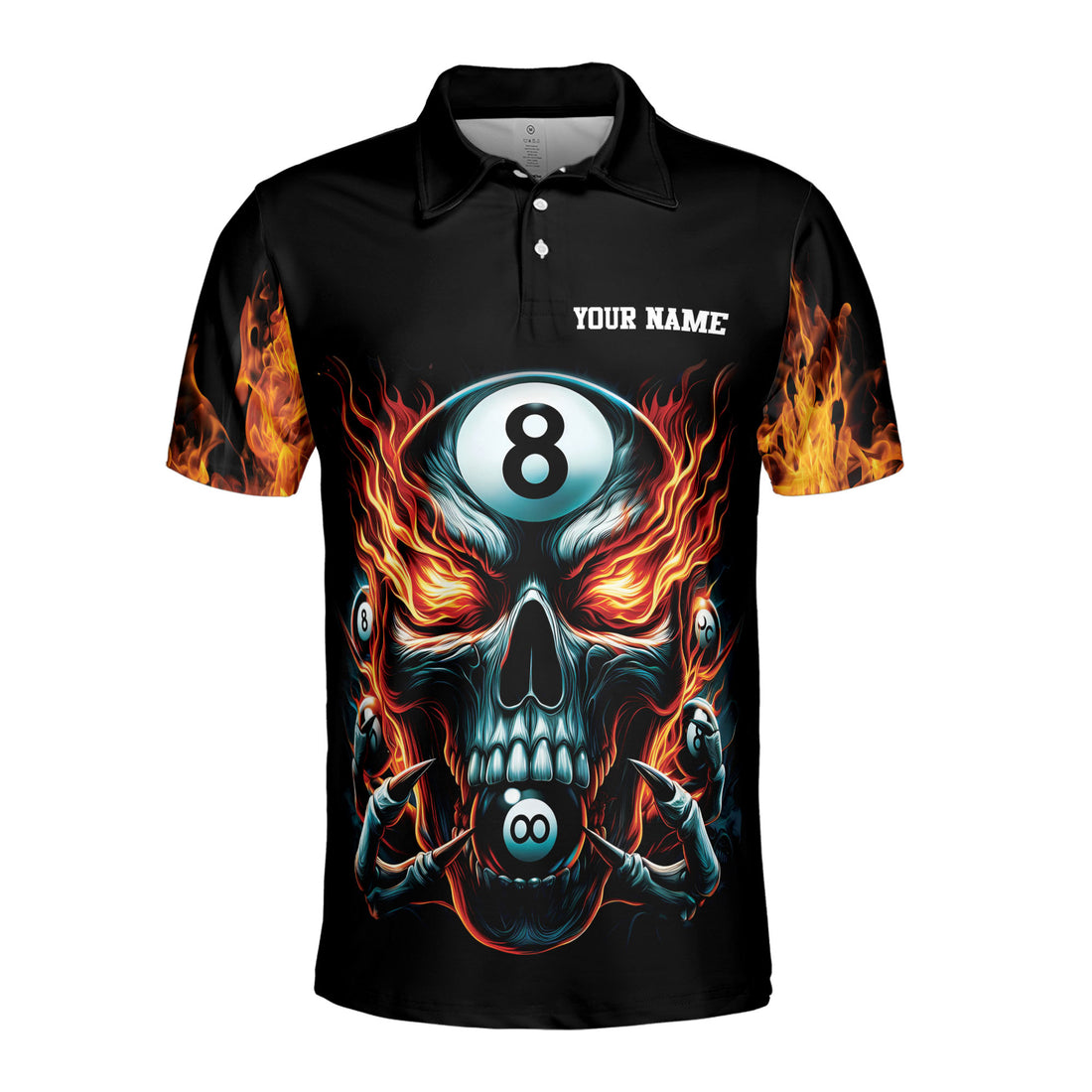 Custom Name It's A Mind Game Skull 8-Balls Billiard Men's Polo S-5XL