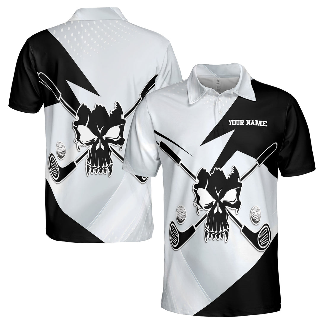 Custom Name Black And White Skull With Golf Men's Polo Shirt S-5XL