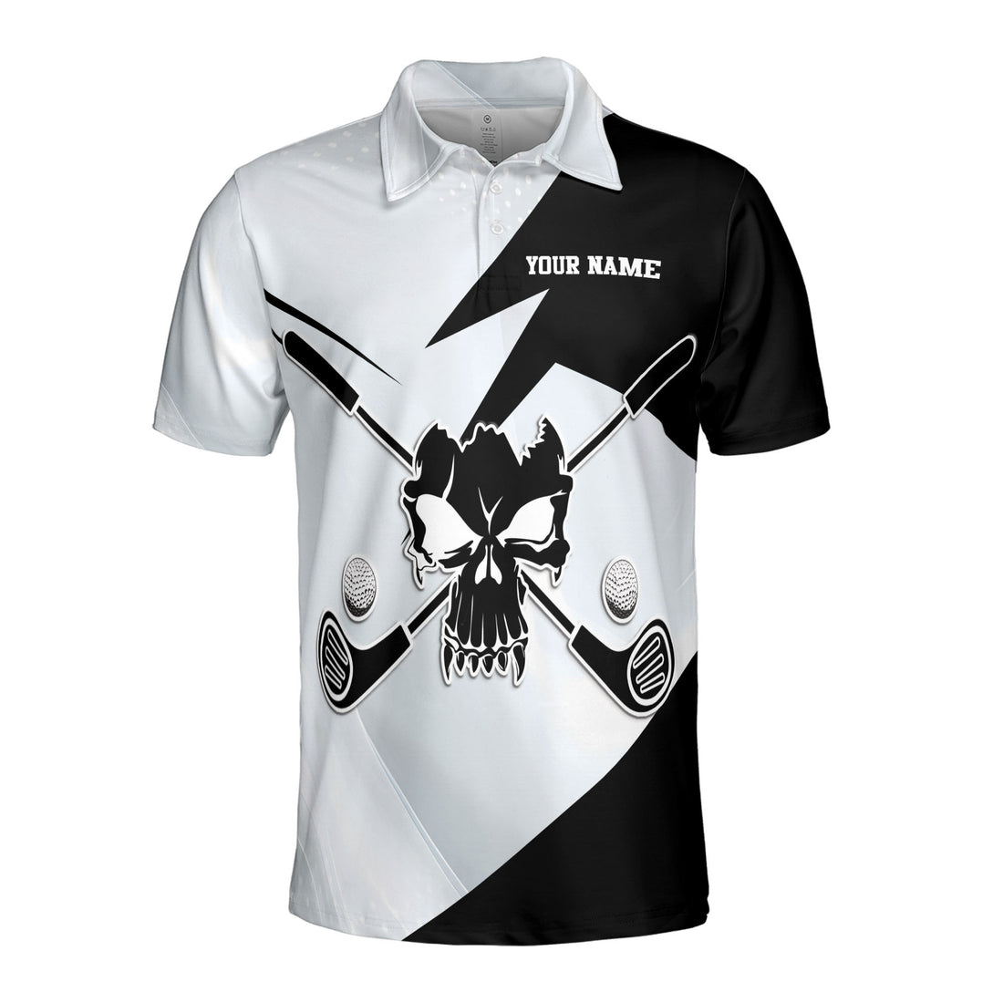Custom Name Black And White Skull With Golf Men's Polo Shirt S-5XL