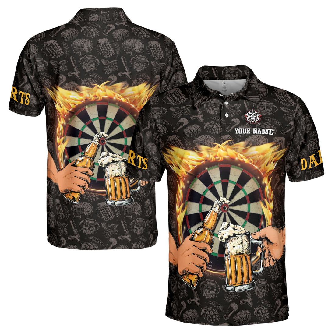 Custom Name We Love Beer And Darts Player Men's Polo Shirt S-5XL