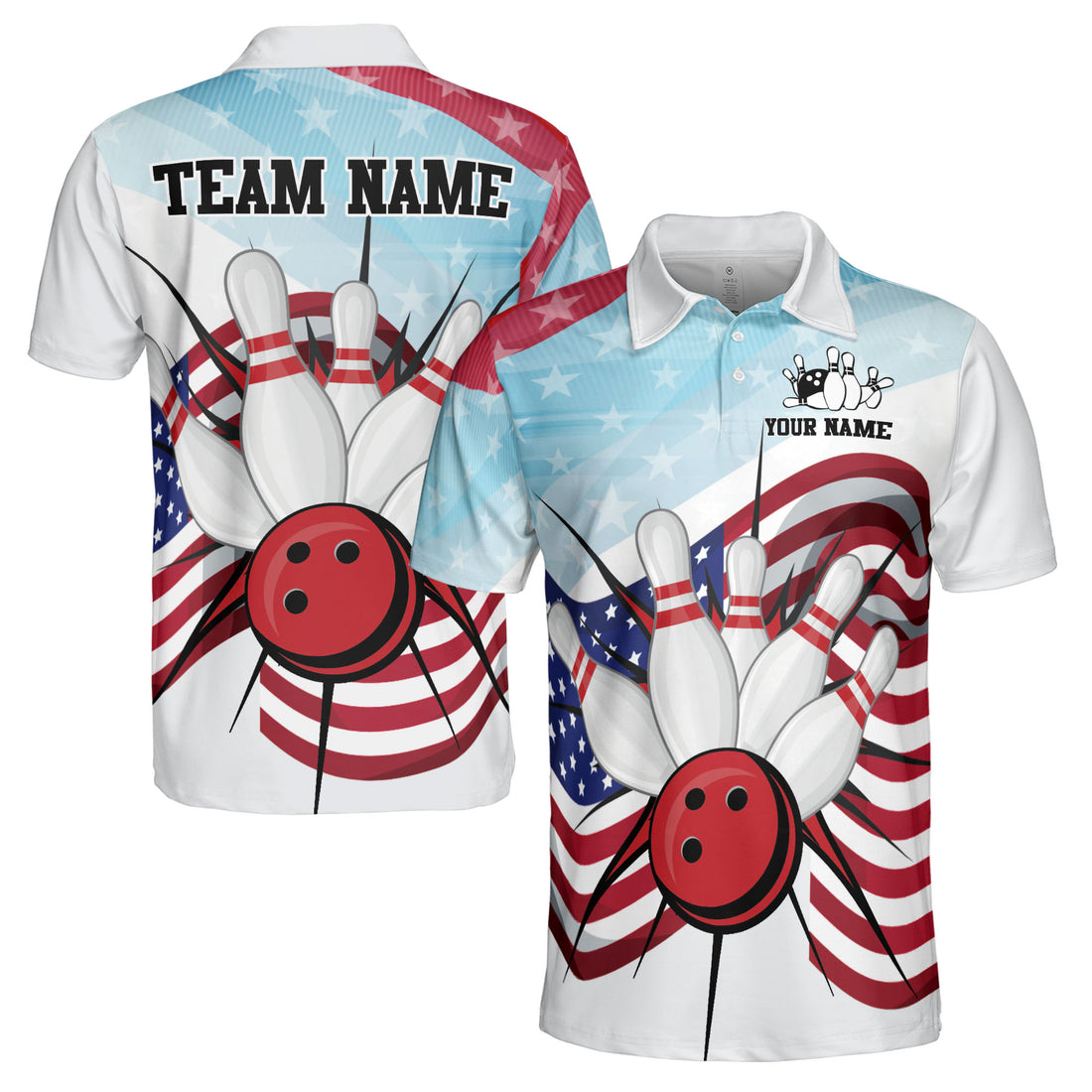 Customized America Love Bowling Men's Polo Shirt S-5XL