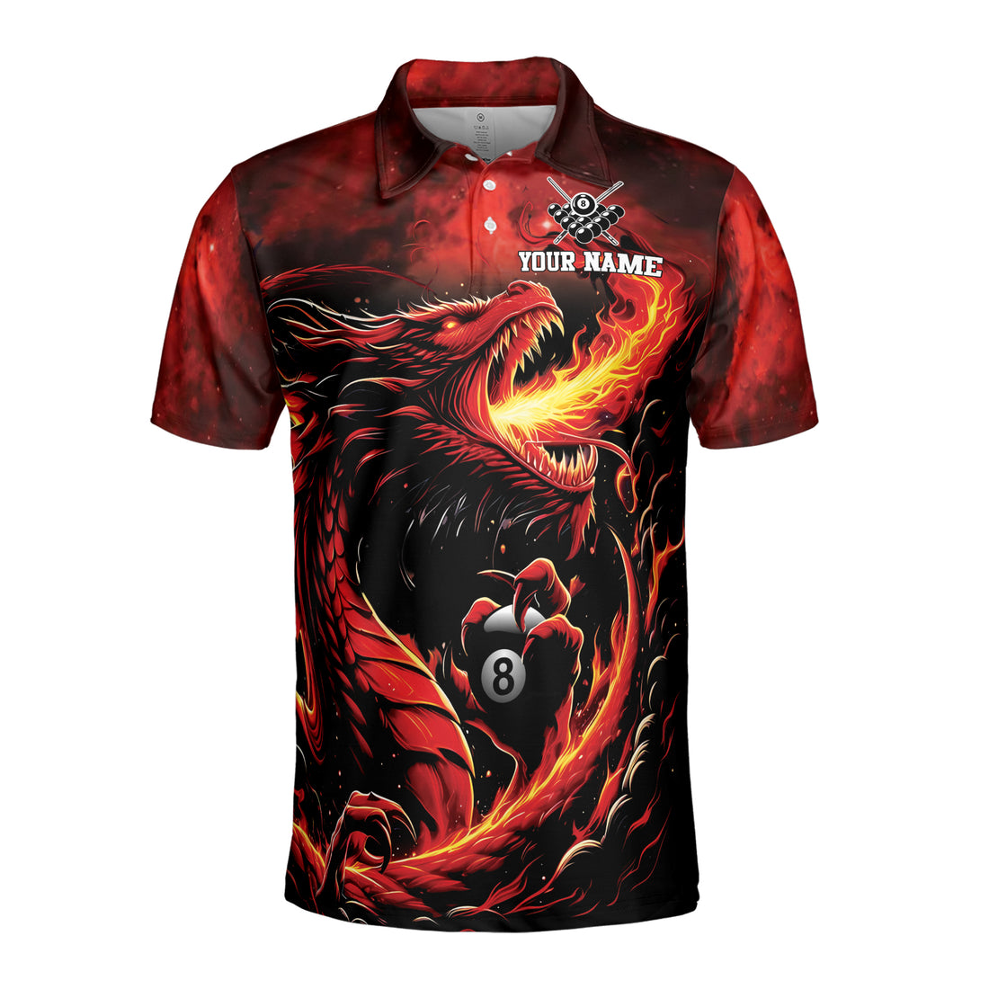 Custom Name Fire Dragon Billiard Passonate Player Men's Polo Shirt S-5XL