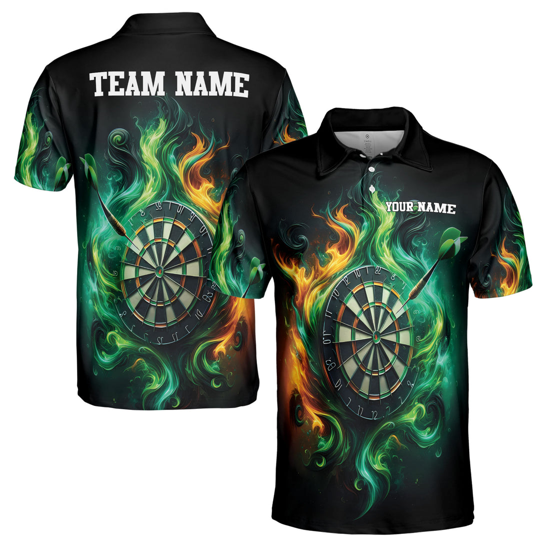 Personalized Green Flame With Darts Board Men's Polo Shirt S-5XL
