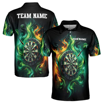 Personalized Green Flame With Darts Board Men's Polo Shirt S-5XL