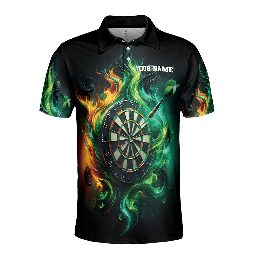 Personalized Green Flame With Darts Board Men's Polo Shirt S-5XL