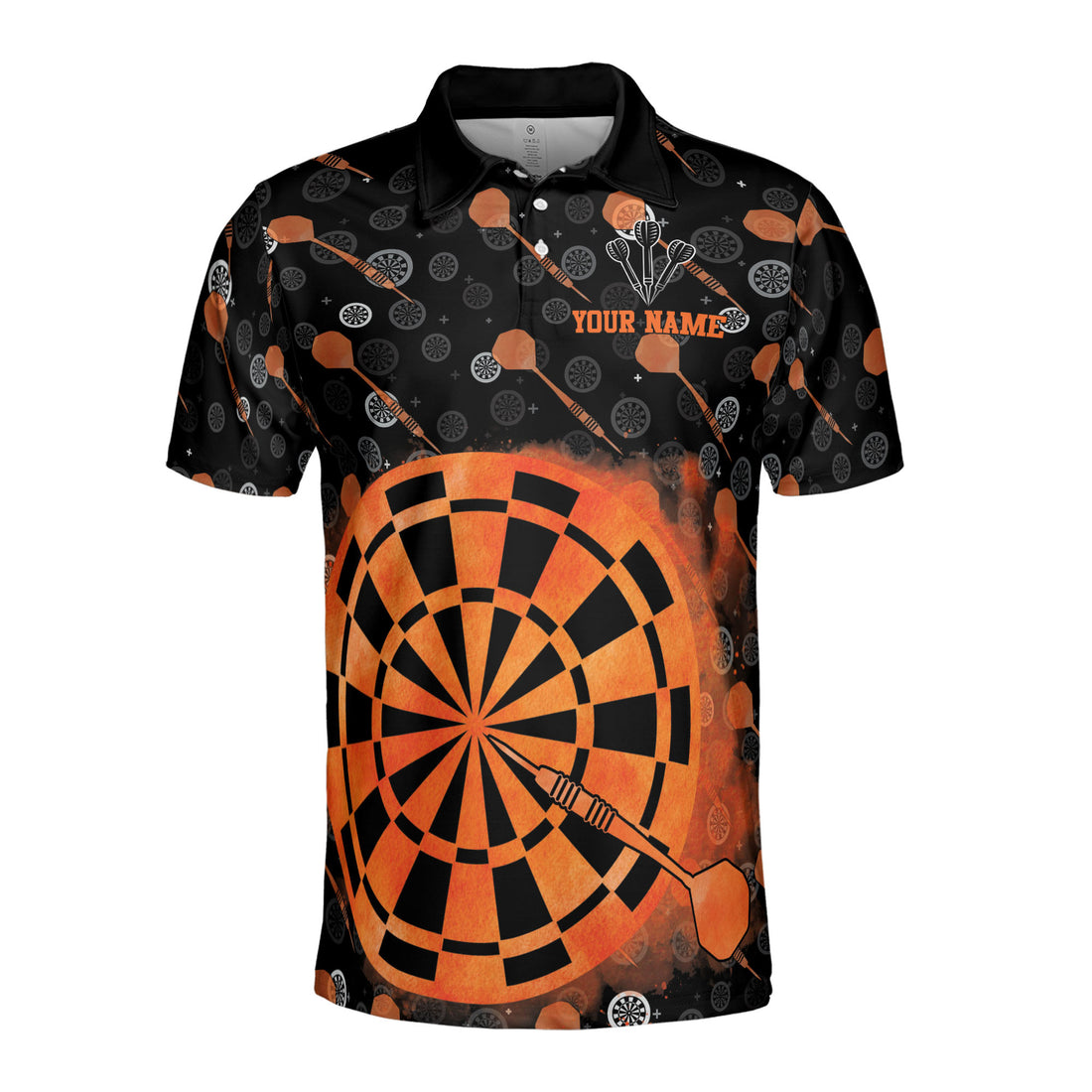 Customized Darts Team Lover Black and Orange Men's Polo Shirt S-5XL