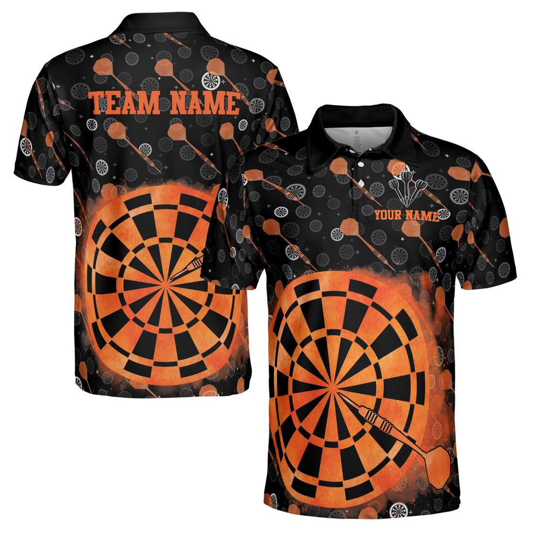 Customized Darts Team Lover Black and Orange Men's Polo Shirt S-5XL