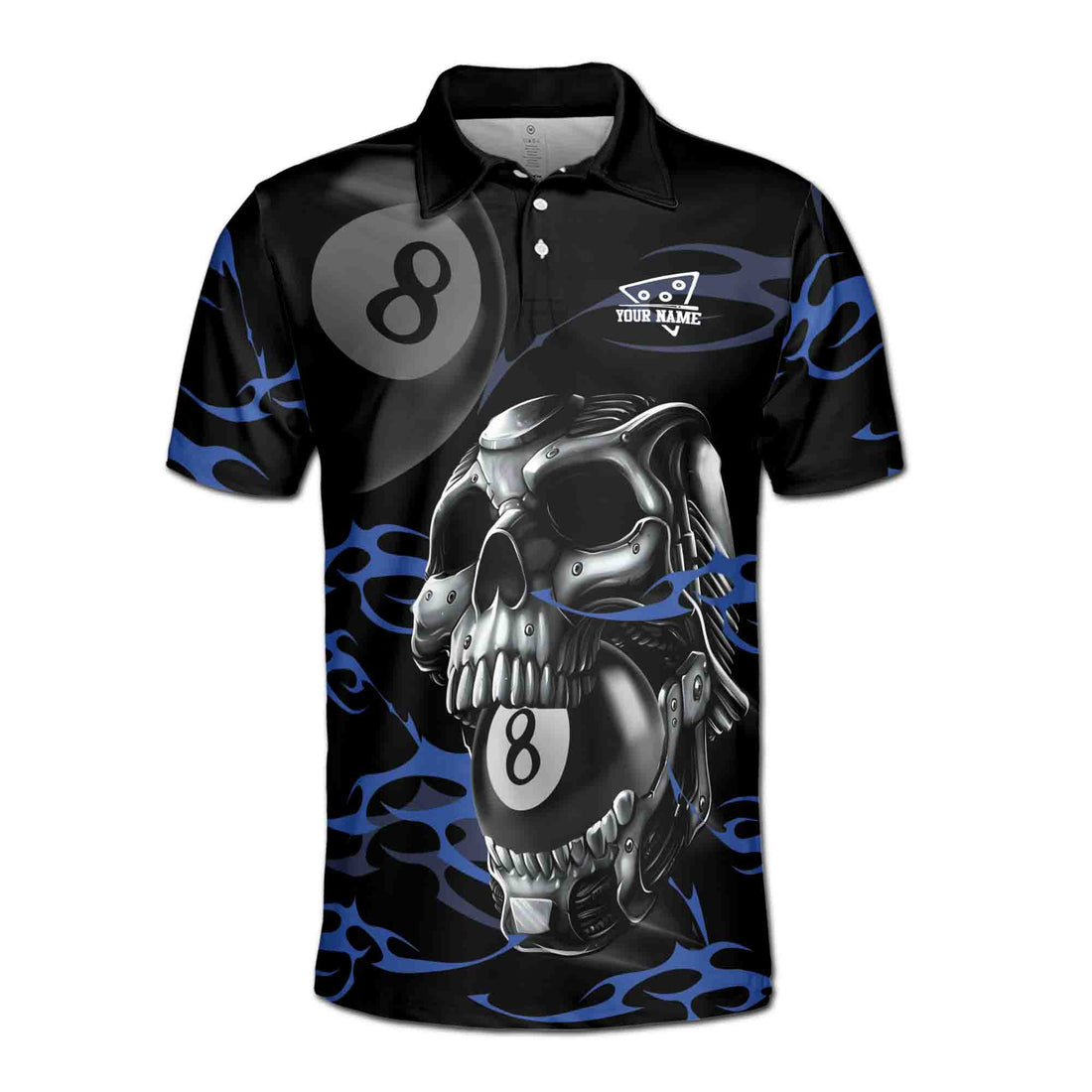 Customized 8-Balls Billiard Player Grunge Skull Men's Polo Shirt S-5XL