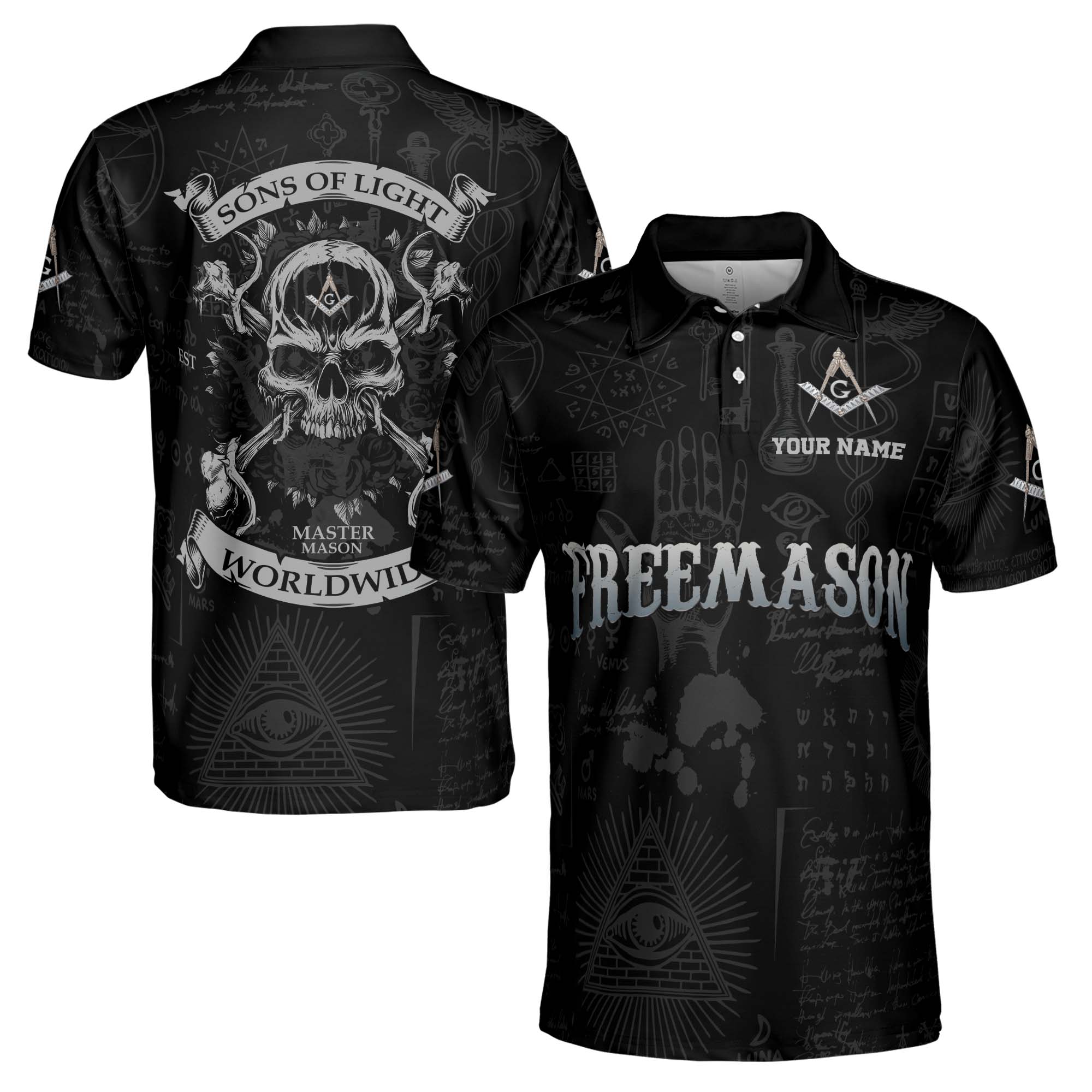 Custom Name Master Mason Sons of The Light Freemason Men's Polo Shirt S-5XL