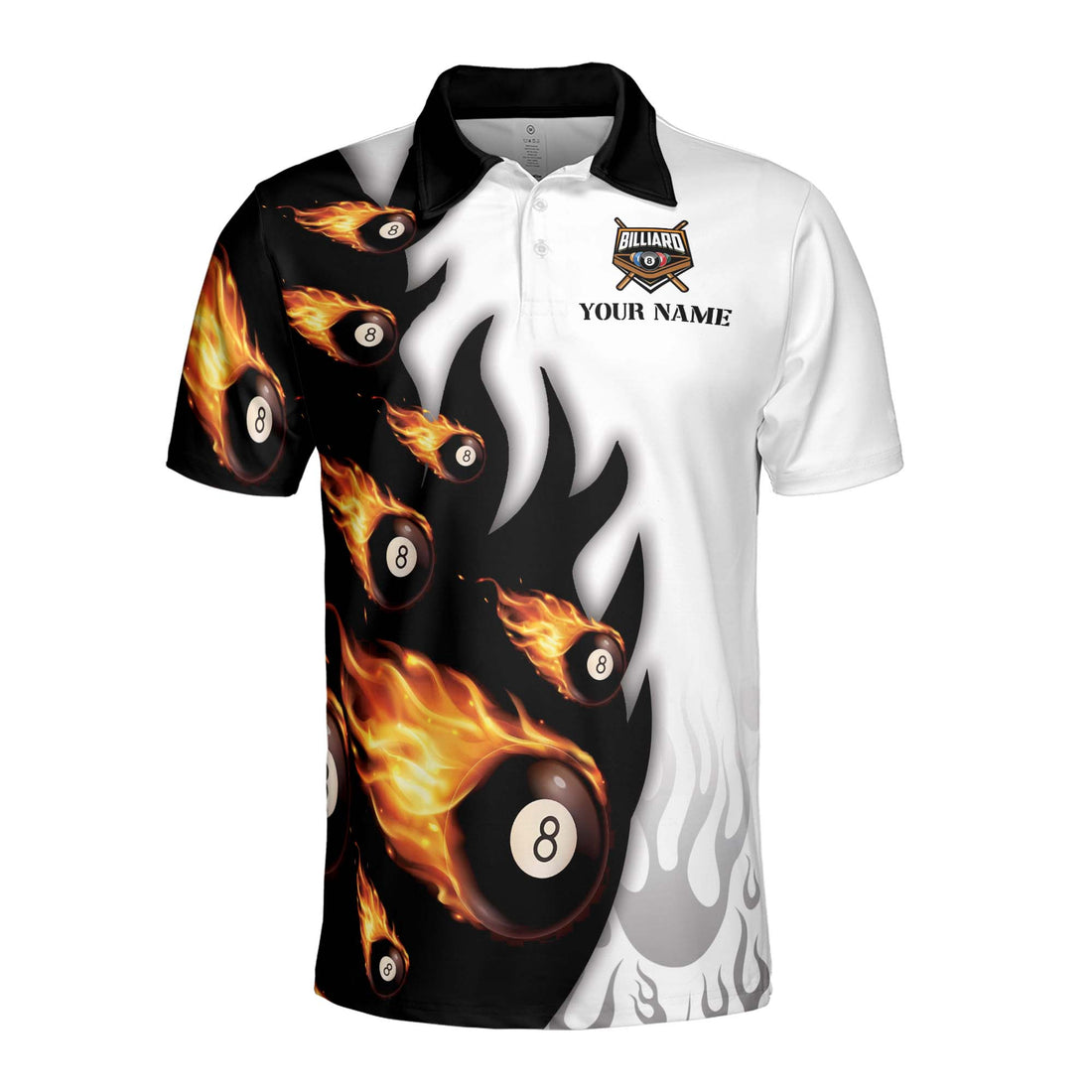 Customized Flaming Billiard Team Name Men's Polo Shirt S-5XL