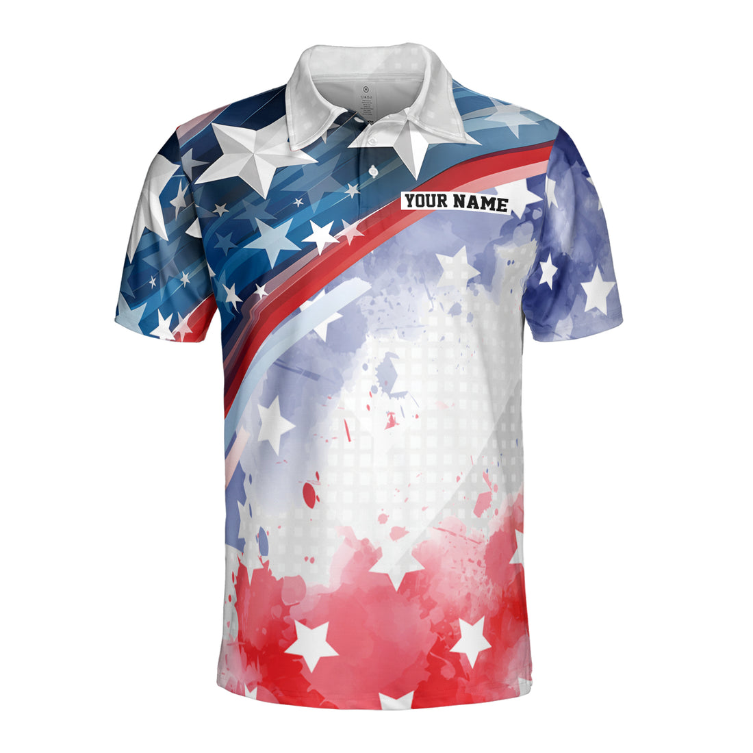 Custom Name American Flag Watercolor Play Golf Men's Polo Shirt S-5XL