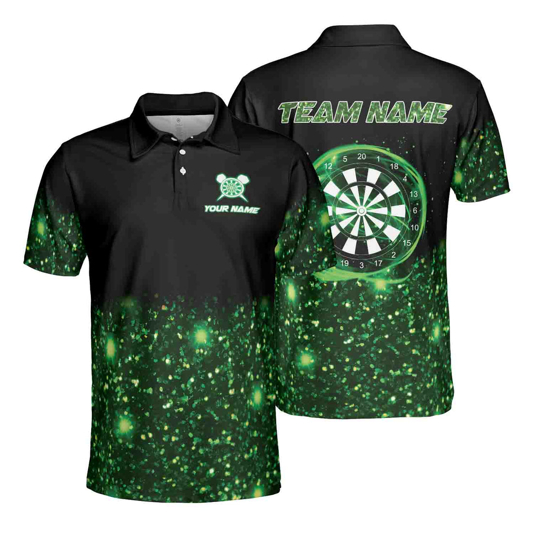 Custom Name Darts Dartboard Green Glittering Team Name Men's Polo S-5XL