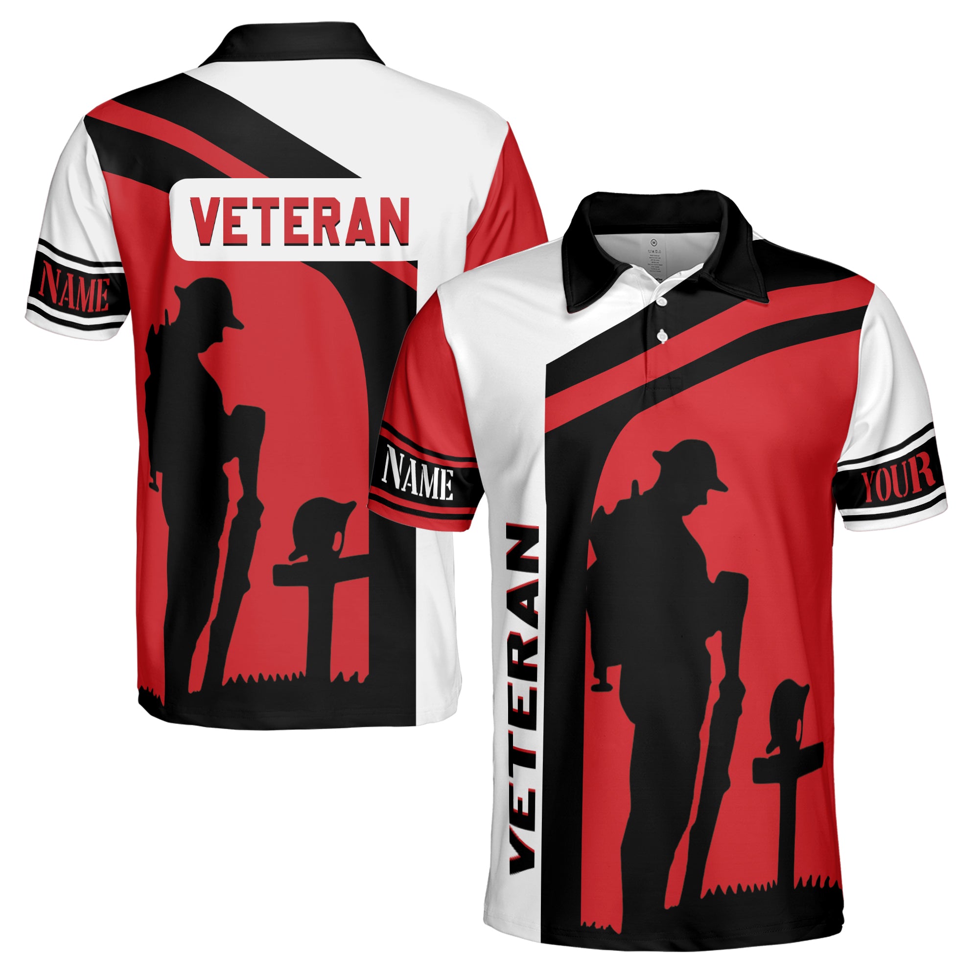 Custom Name Veteran Soldier Honor The Fallen Red Men's Polo Shirt S-5XL