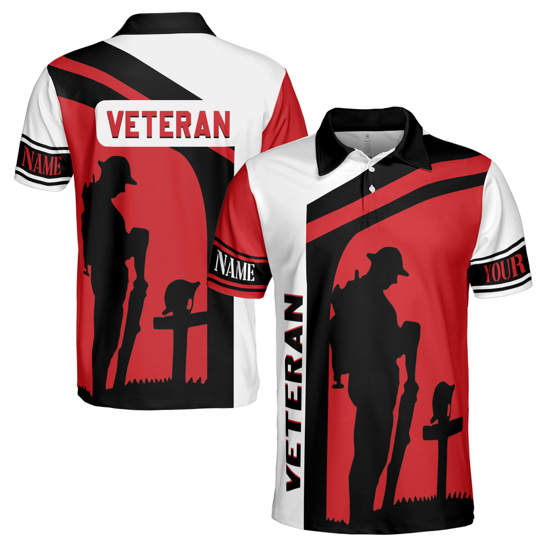 Custom Name Veteran Soldier Honor The Fallen Red Men's Polo Shirt S-5XL