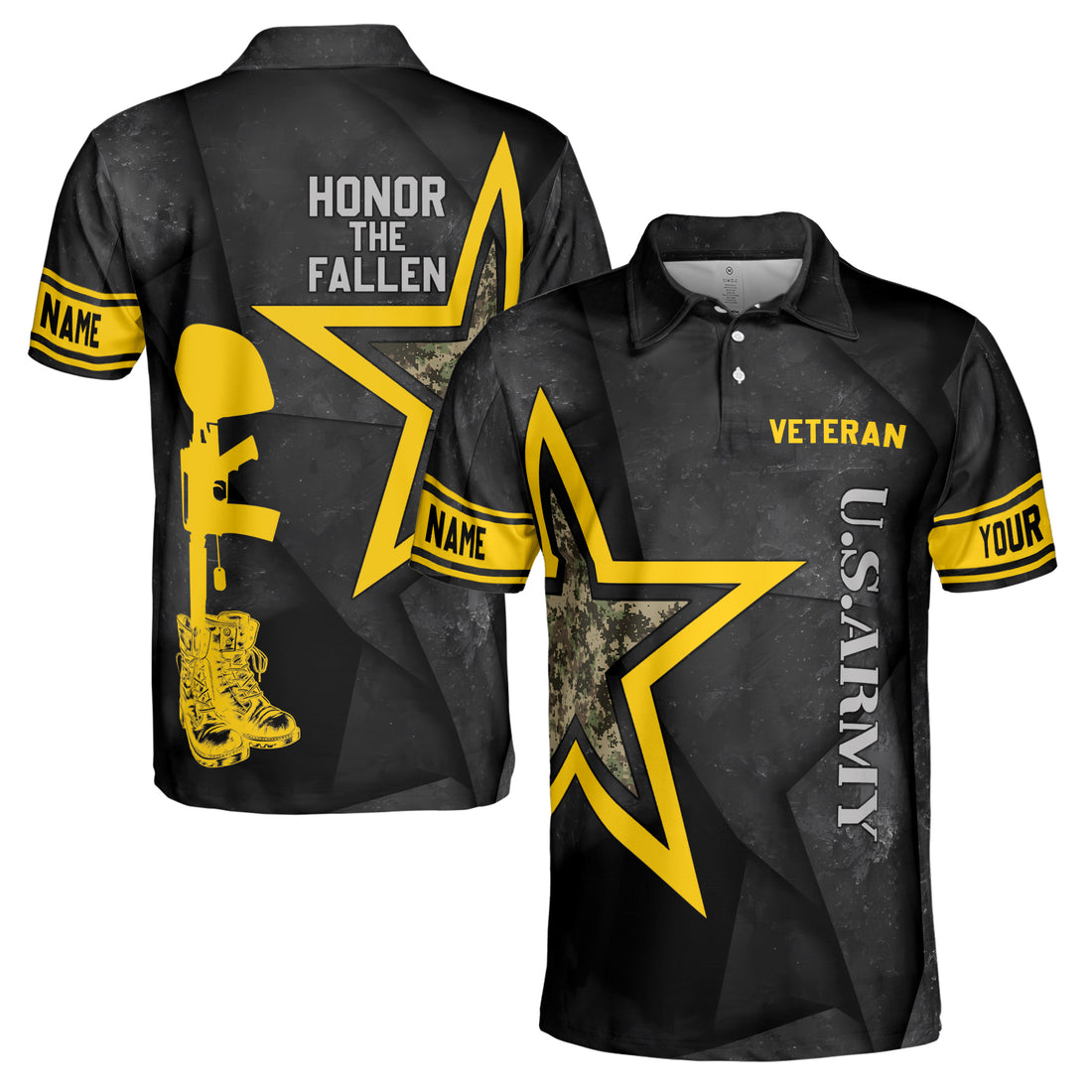 Custom Name Honor The Fallen Veteran Camo Star Men's Polo Shirt S-5XL