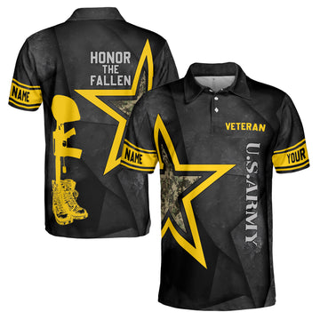 Custom Name Honor The Fallen Veteran Camo Star Men's Polo Shirt S-5XL