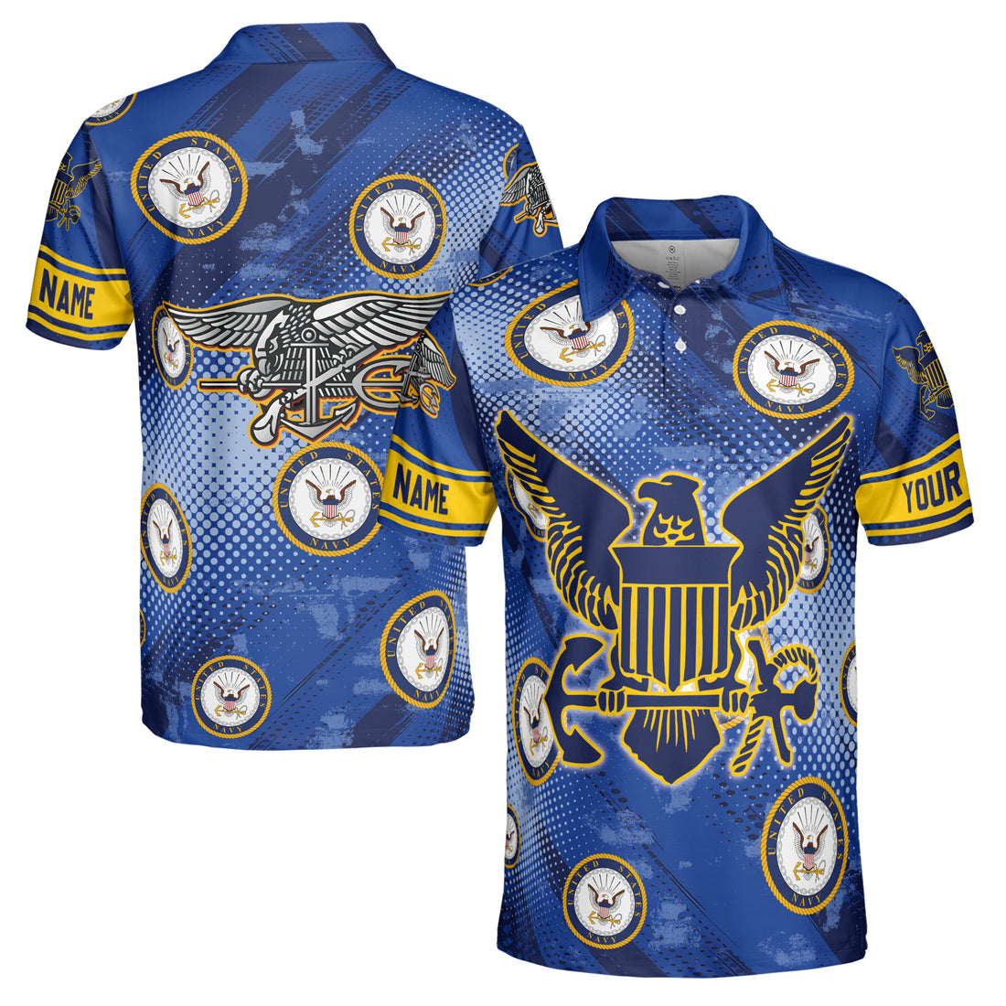 Custom Name Eagle America U.S. Navy Soldier Men's Polo Shirt S-5XL