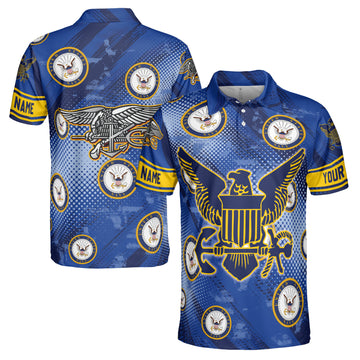 Custom Name Eagle America U.S. Navy Soldier Men's Polo Shirt S-5XL