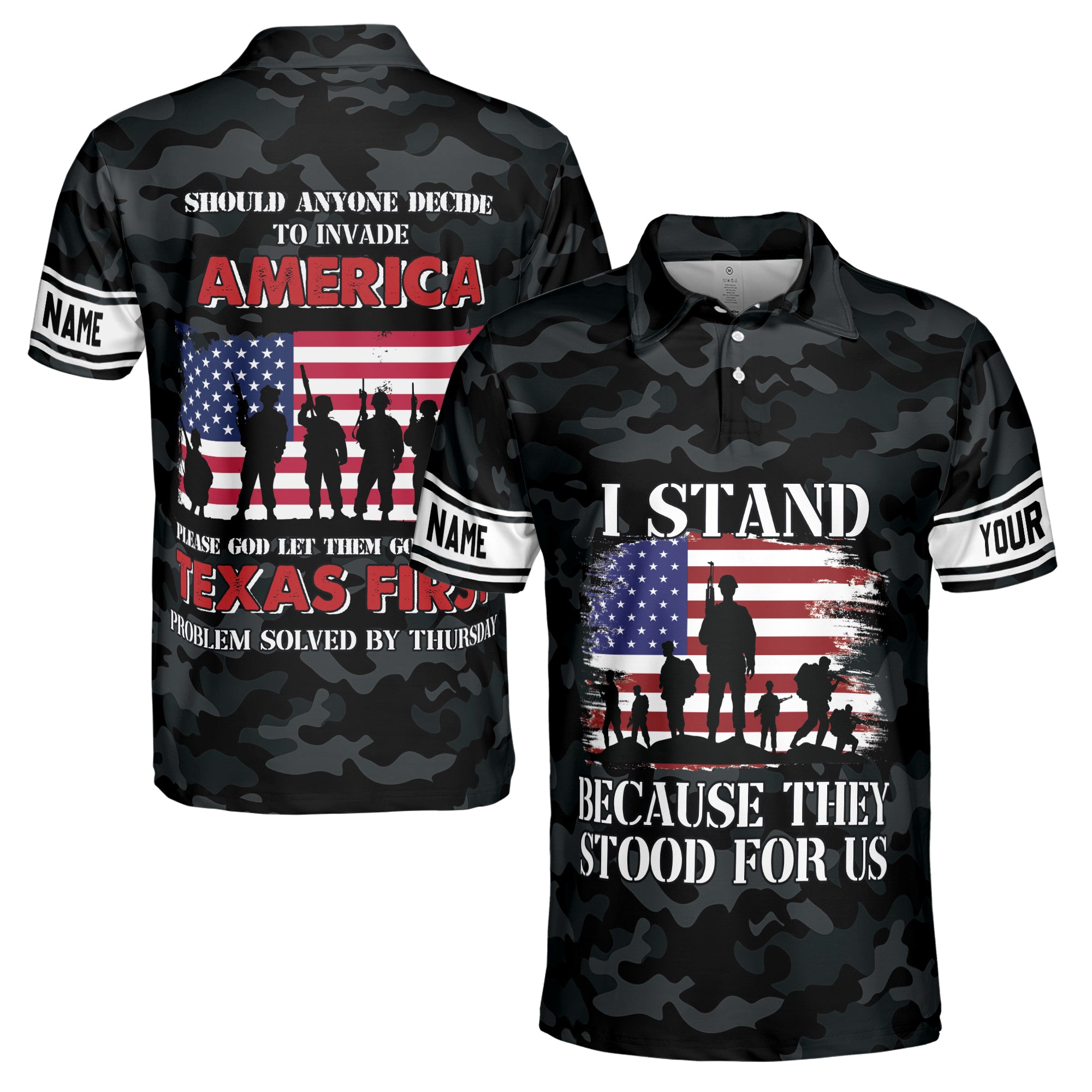 Custom Veteran American Soldier Go Through Texas First Men's Polo Shirt S-5XL