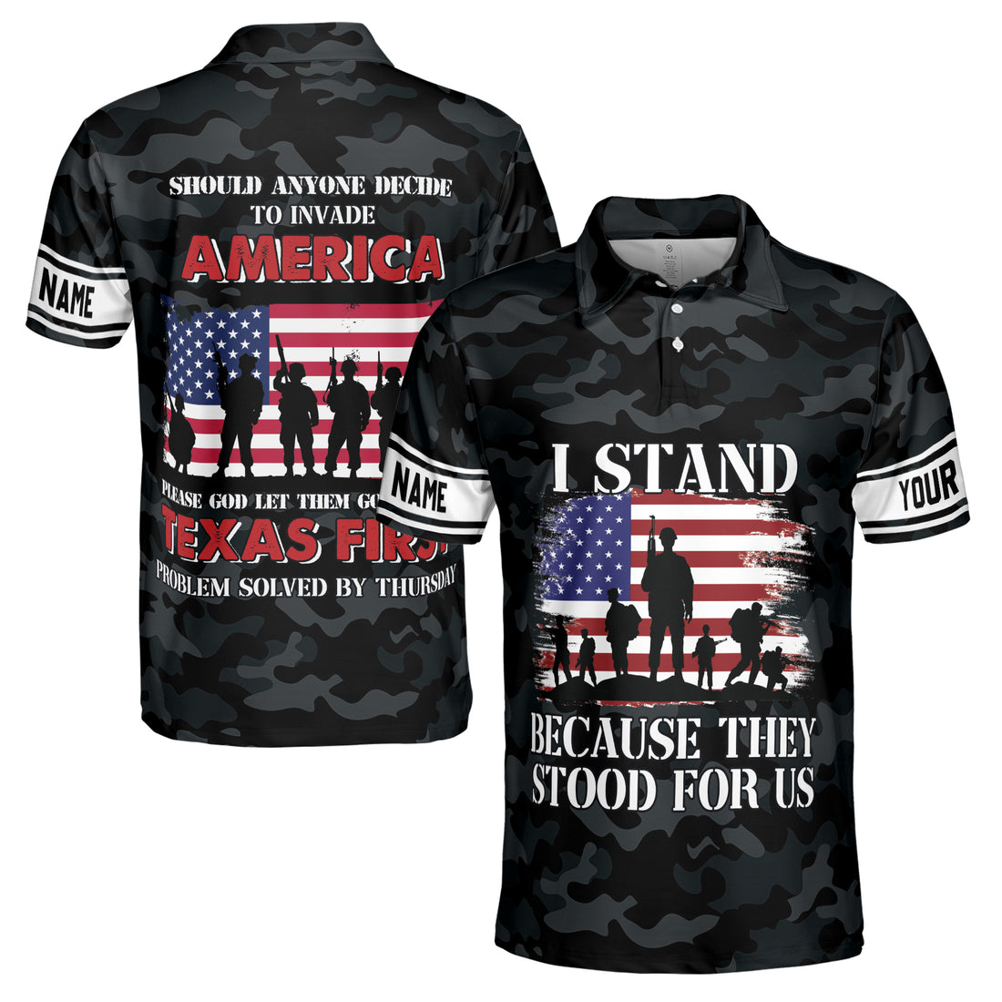 Custom Veteran American Soldier Go Through Texas First Men's Polo Shirt S-5XL
