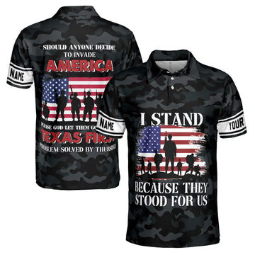 Custom Veteran American Soldier Go Through Texas First Men's Polo Shirt S-5XL