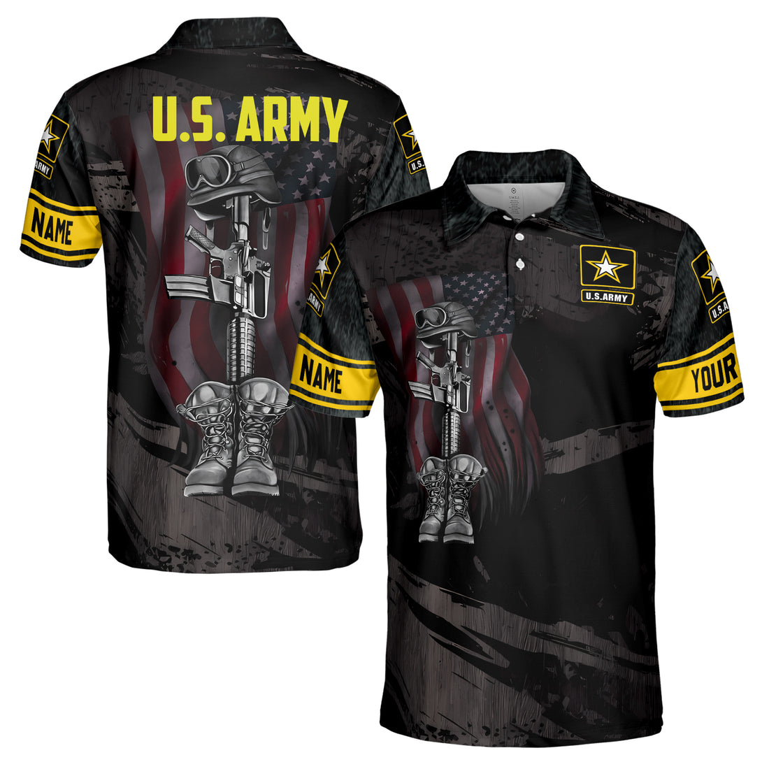 Custom Name U.S ARMY Veteran American Flag Pattern Men's Polo Shirt S-5XL