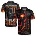 Custom Name Veteran Retro America Flag Fire Skull Soldier Men's Polo Shirt S-5XL