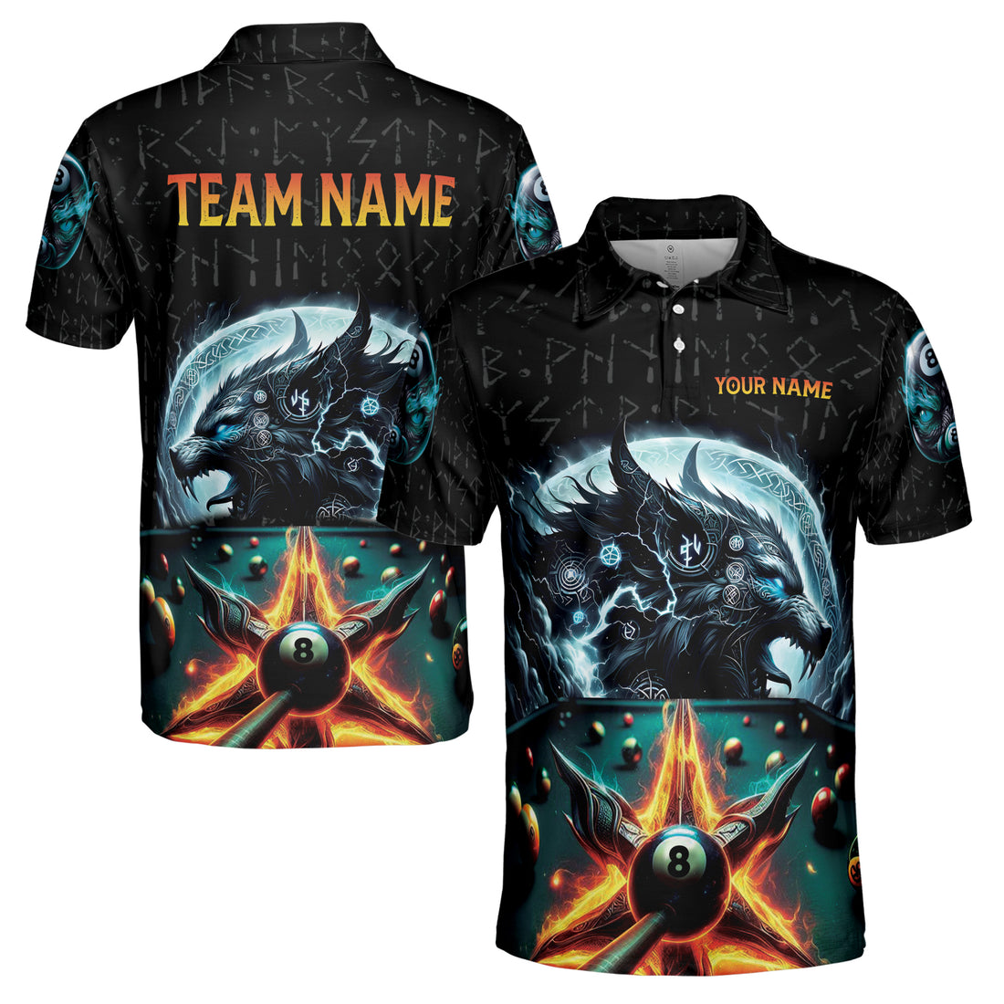Custom Name Team Billiards Wolf Viking Pattern Men's Polo Shirt S-5XL
