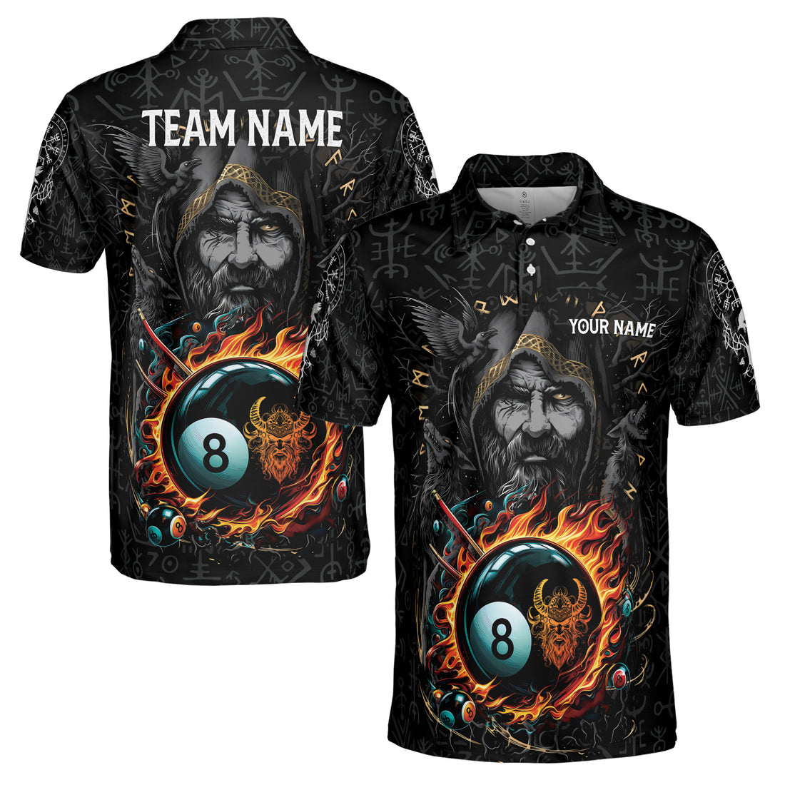 Custom Name Billiards Pool Player Viking Warrior Pattern Men's Polo Shirt S-5XL