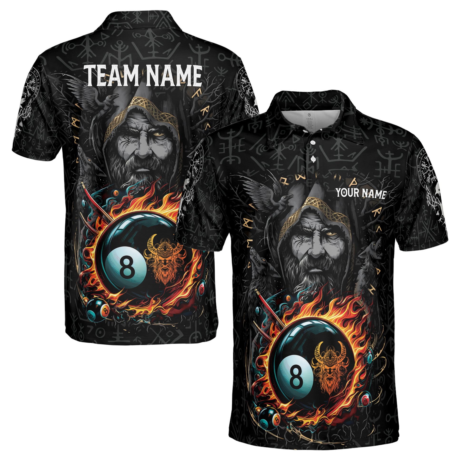 Custom Name Billiards Pool Player Viking Warrior Pattern Men's Polo Shirt S-5XL