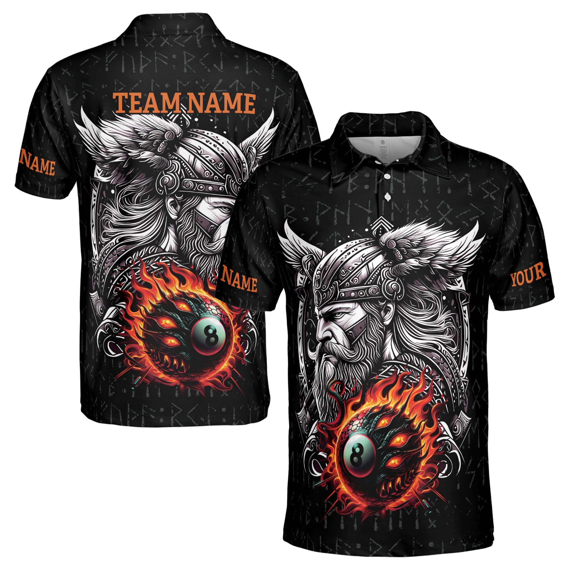 Custom Name Billiards Team Pool Lover Viking PatternMen's Polo Shirt S-5XL