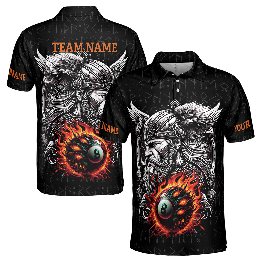 Custom Name Billiards Team Pool Lover Viking PatternMen's Polo Shirt S-5XL