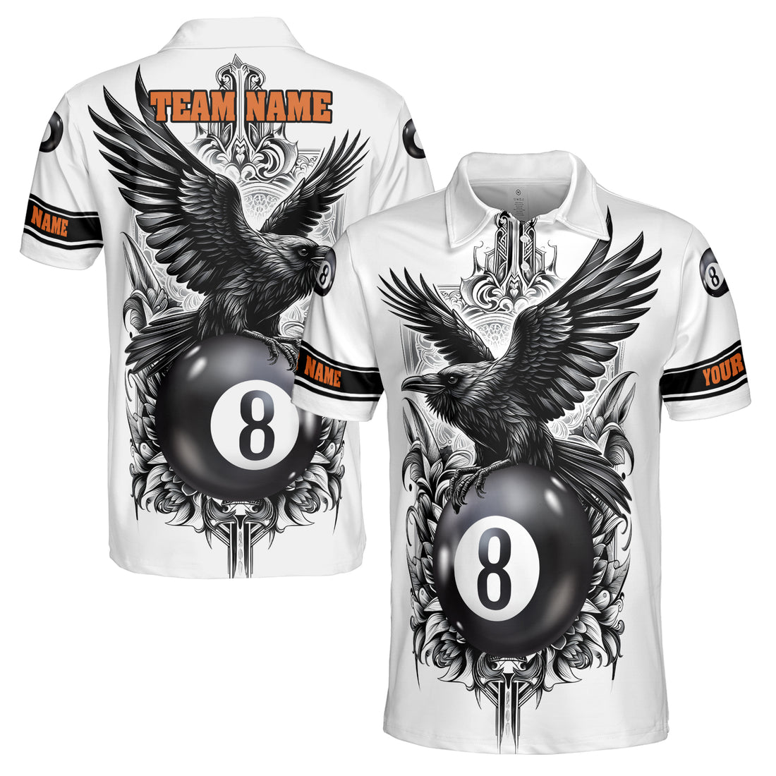 Custom Name Billiards Pool Player Grunge Viking Raven 3D Men's Polo Shirt S-5XL