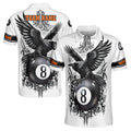 Custom Name Billiards Pool Player Grunge Viking Raven 3D Men's Polo Shirt S-5XL