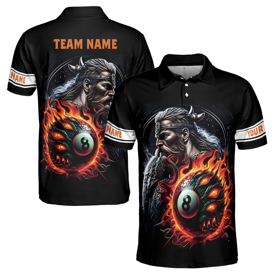 Custom Name Billiards 8 Balls Pool Viking Chieftain Men's Polo Shirt S-5XL
