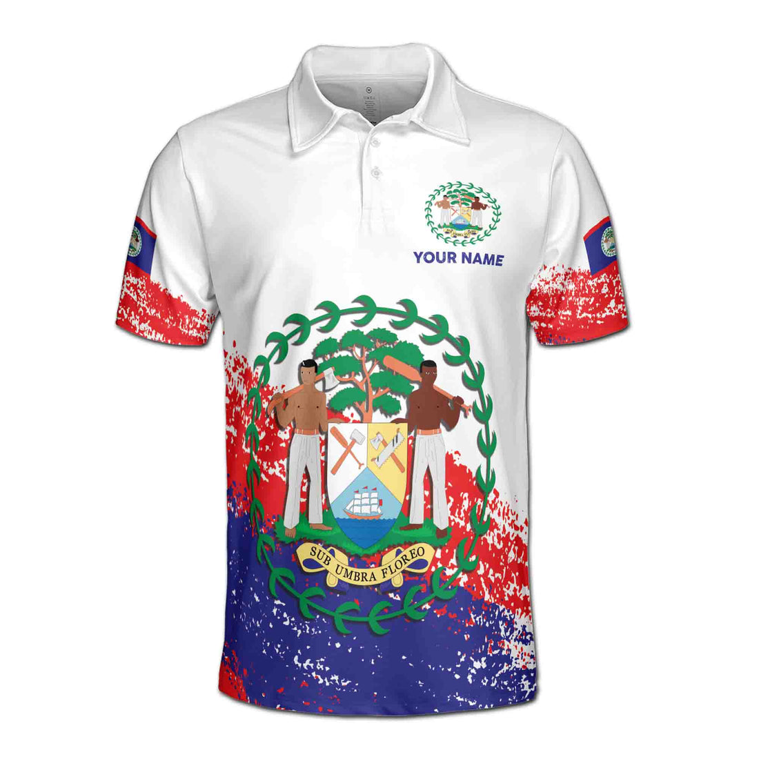 Custom Name Patriotic Coat of Arms Belize National Pride Men's Polo Shirt S-5XL
