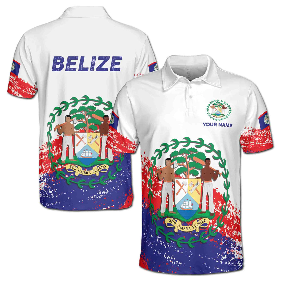 Custom Name Patriotic Coat of Arms Belize National Pride Men's Polo Shirt S-5XL