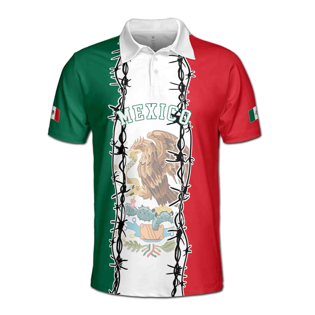 Custom Name Mexico Patriotic Coat of Arms National Pride Men's Polo Shirt S-5XL