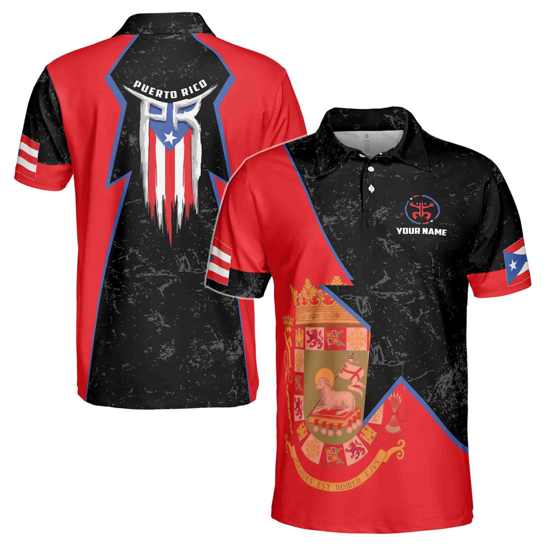 Custom Name Puerto Rico Coat Of Arms Puerto Rico Flag National Pride Men's Polo Shirt S-5XL