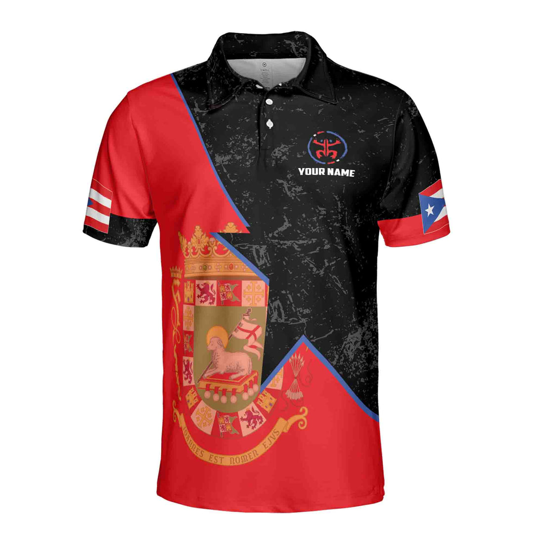 Custom Name Puerto Rico Coat Of Arms Puerto Rico Flag National Pride Men's Polo Shirt S-5XL