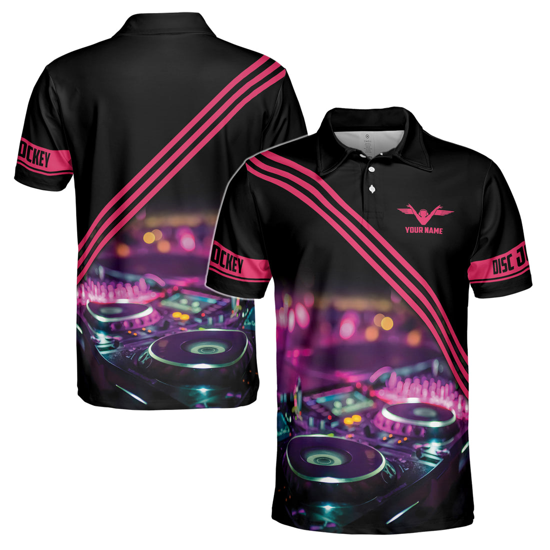 Custom Name Love Music DJ Disc Jockey Men's Polo Shirt S-5XL