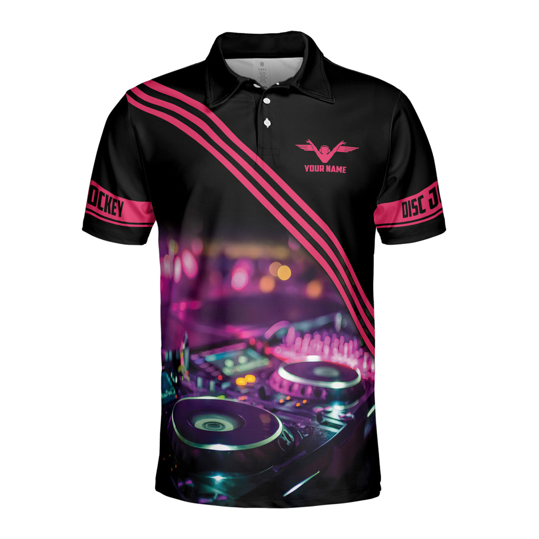 Custom Name Love Music DJ Disc Jockey Men's Polo Shirt S-5XL