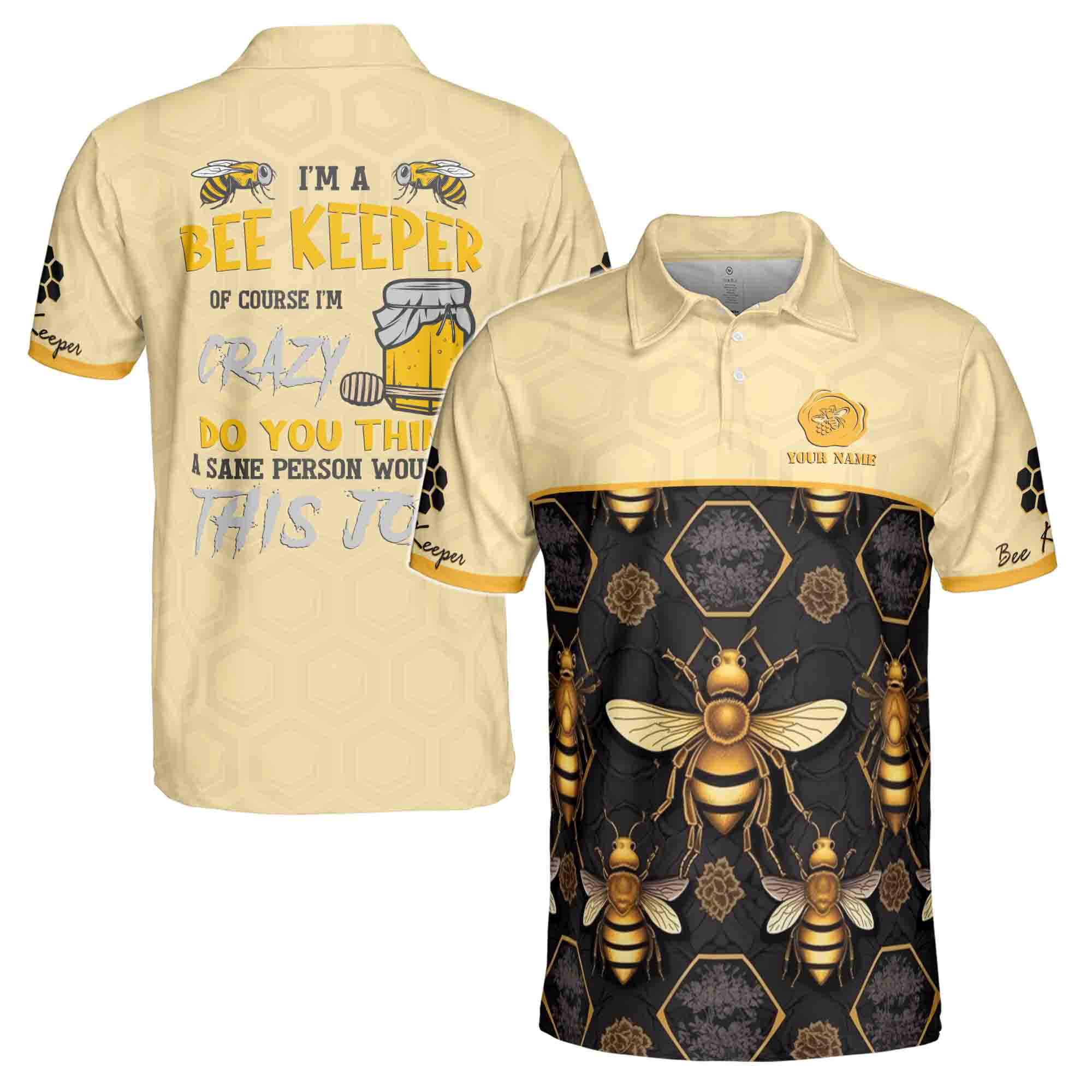 Custom Name I'm A Bee Keeper Beehive Men's Polo Shirt S-5XL