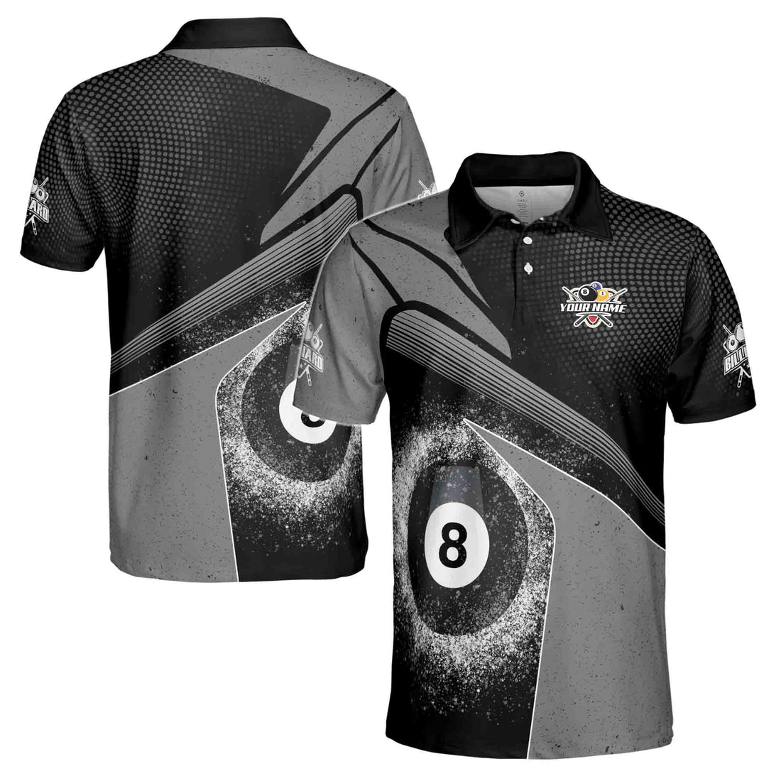 Custom Name 8 Balls Billiard Grunge Men's Polo Shirt S-5XL